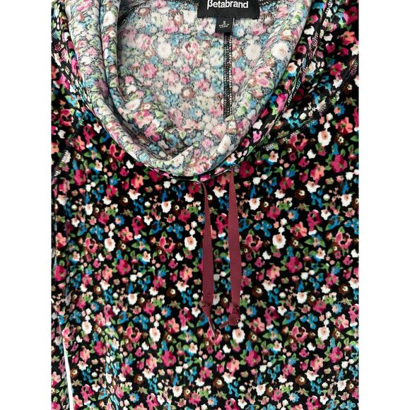 Betabrand Black Dark Floral Velvet Tunic Pullover Sweatshirt Hoodie Size Small - Picture 6 of 11